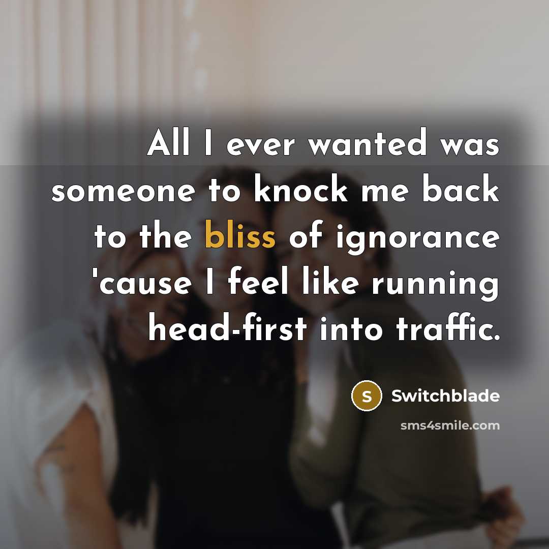 “All I ever wanted was someone to knock me back…” quote by Switchblade