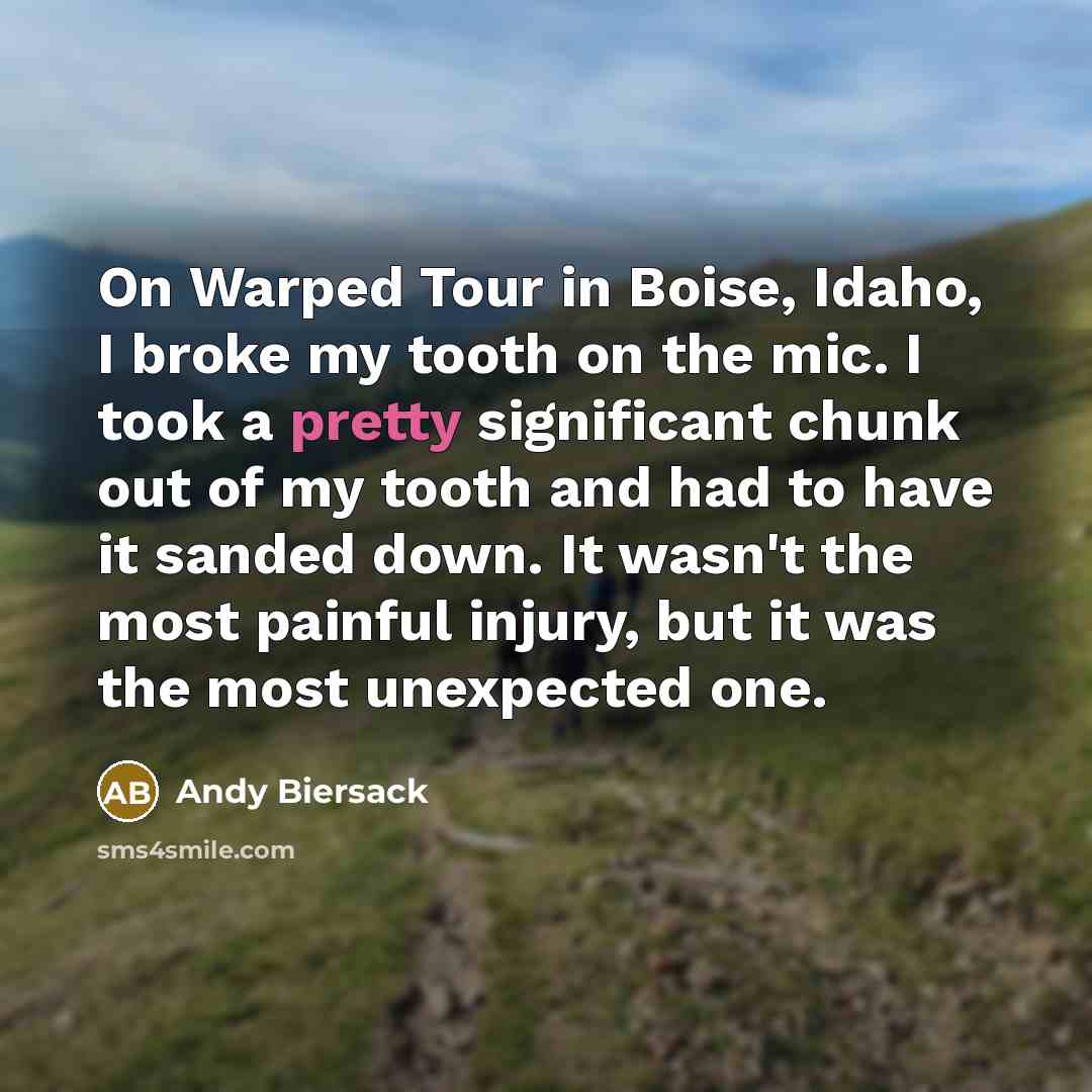 “On Warped Tour in Boise, Idaho, I broke my tooth…” quote by Andy Biersack