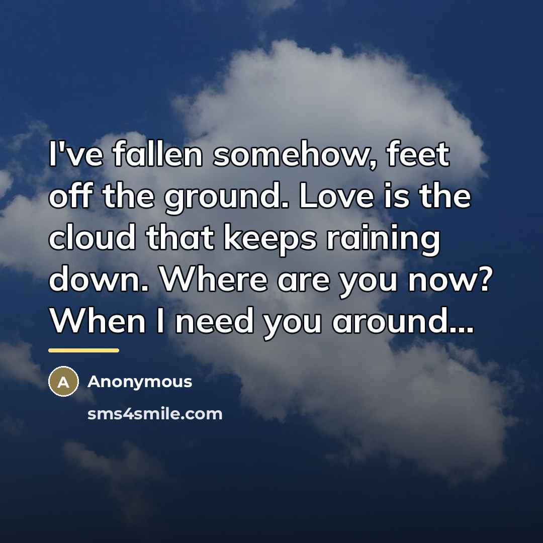 “I've fallen somehow, feet off the ground. Love is the…” quote by Anonymous