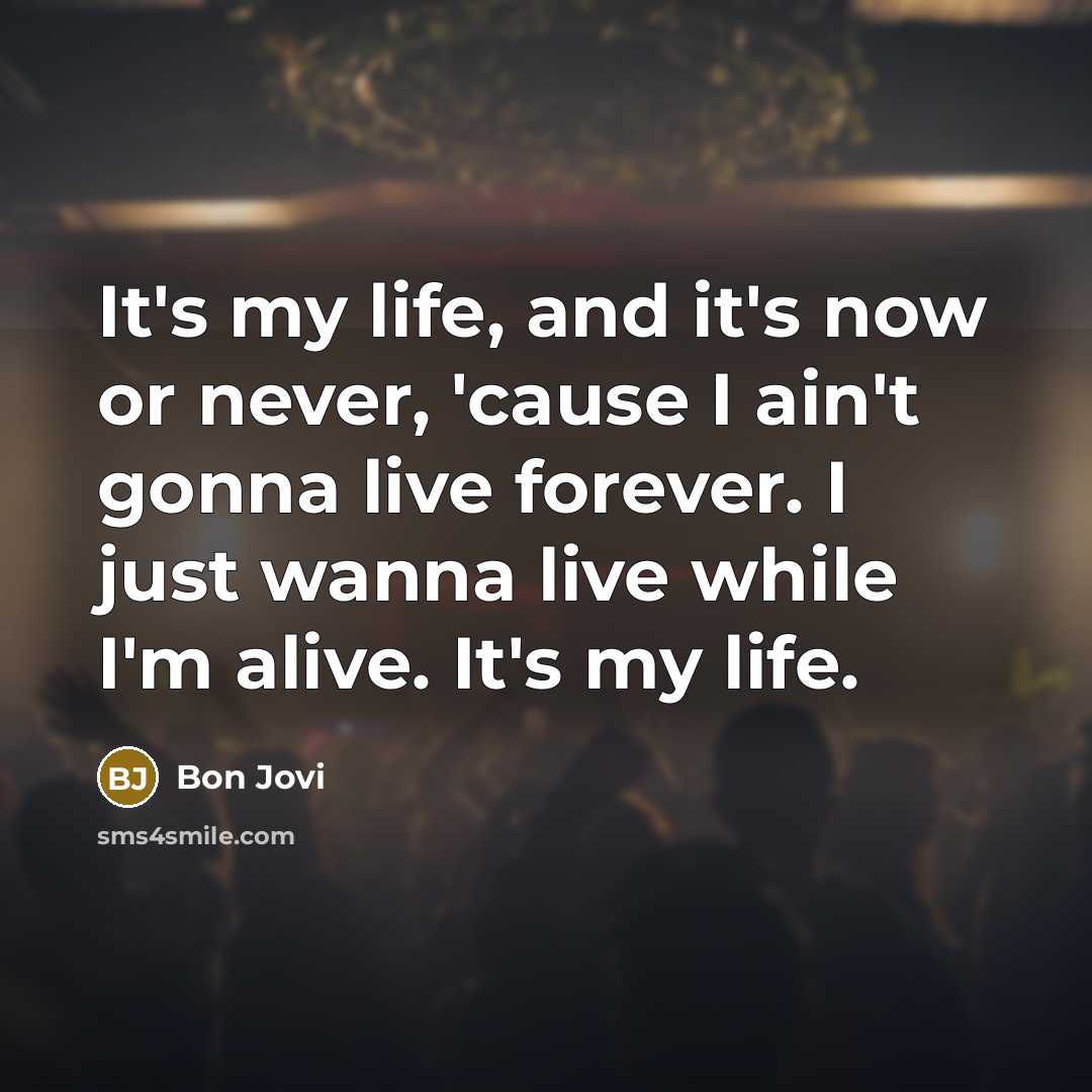 “It's my life, and it's now or never, 'cause I ain't gonna live forever. I just wanna live while I'm alive. It's my life.” quote by Bon Jovi