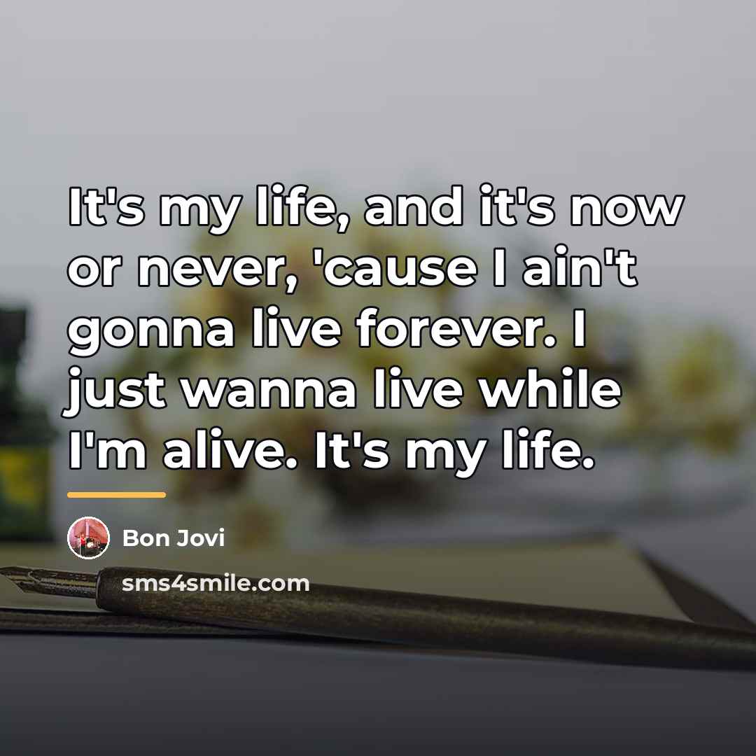 “It's my life, and it's now or never, 'cause I…” quote by Bon Jovi