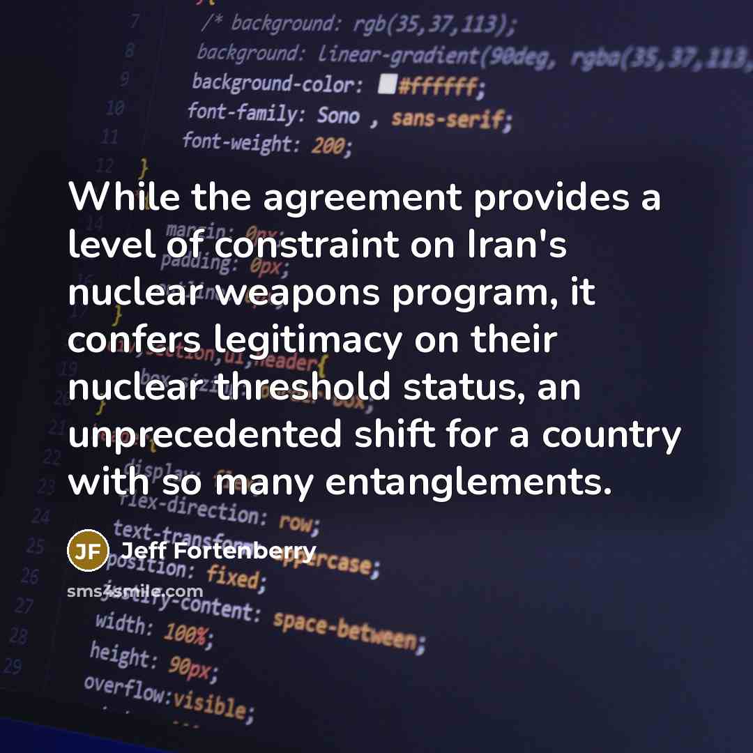 “While the agreement provides a level of constraint on Iran's…” quote by Jeff Fortenberry