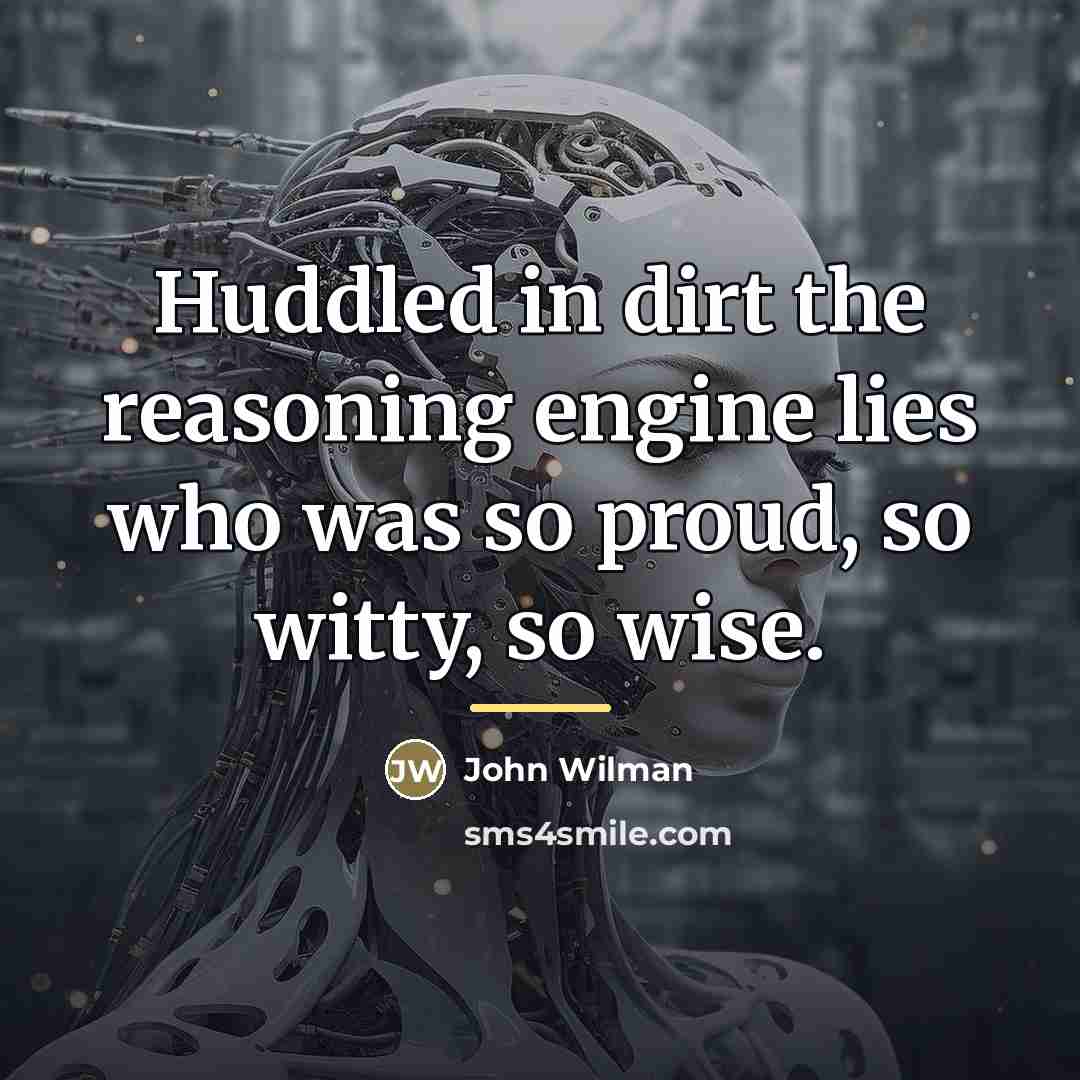 “Huddled in dirt the reasoning engine lies who was so…” quote by John Wilman