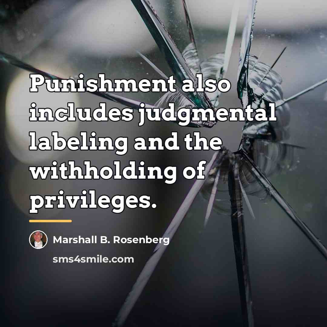 “Punishment also includes judgmental labeling and the withholding of privileges.…” quote by Marshall B. Rosenberg