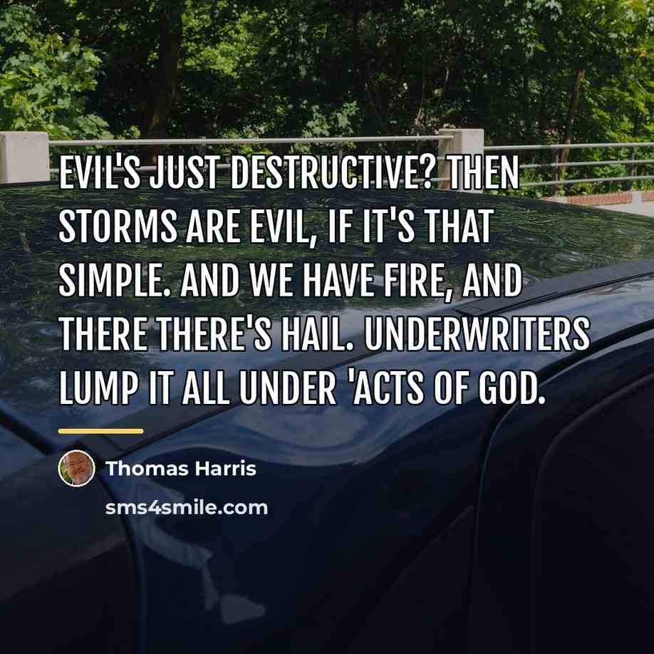 “Evil's just destructive? Then storms are evil, if it's that…” quote by Thomas Harris