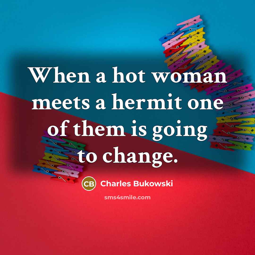 “When a hot woman meets a hermit one of them…” quote by Charles Bukowski