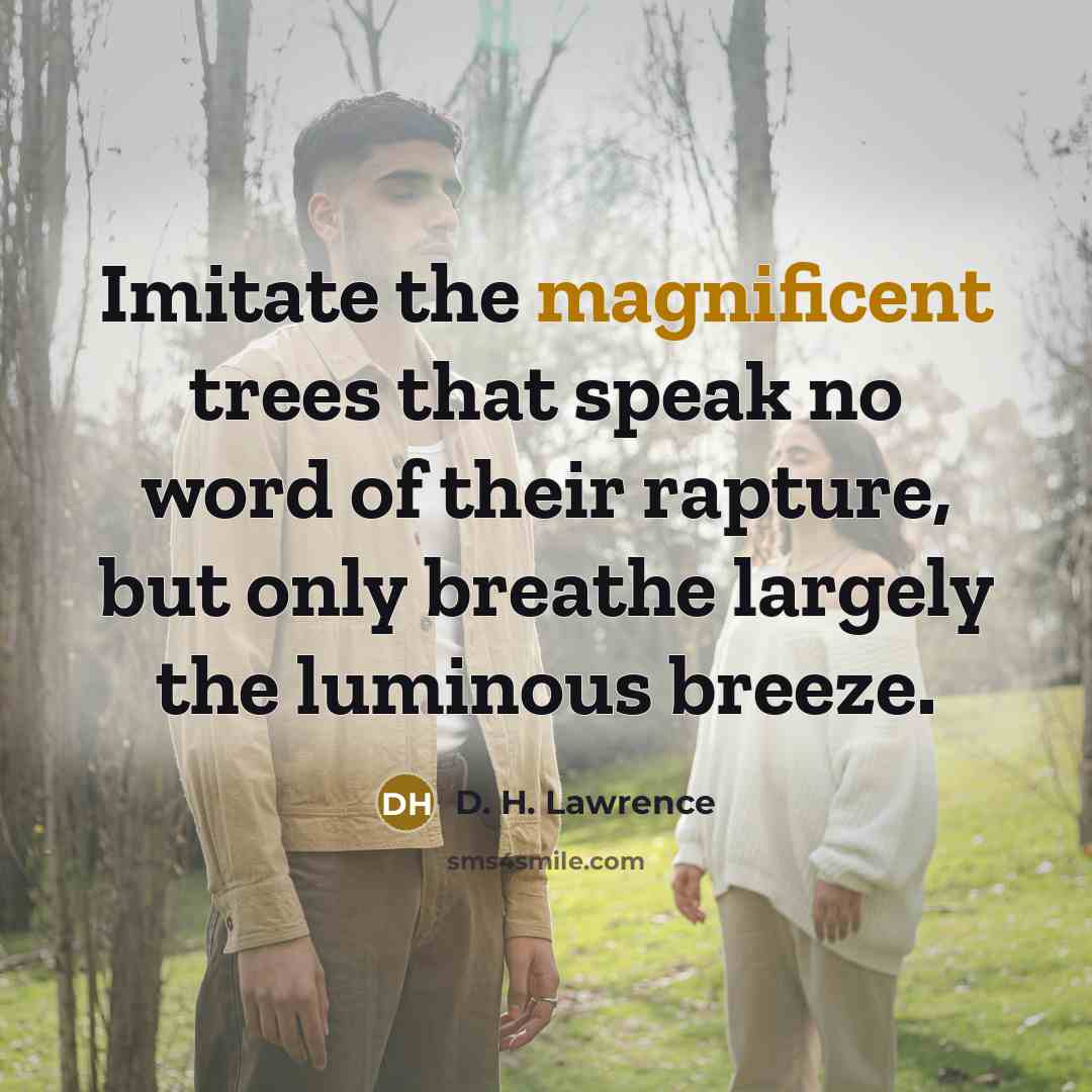 “Imitate the magnificent trees that speak no word of their…” quote by D. H. Lawrence