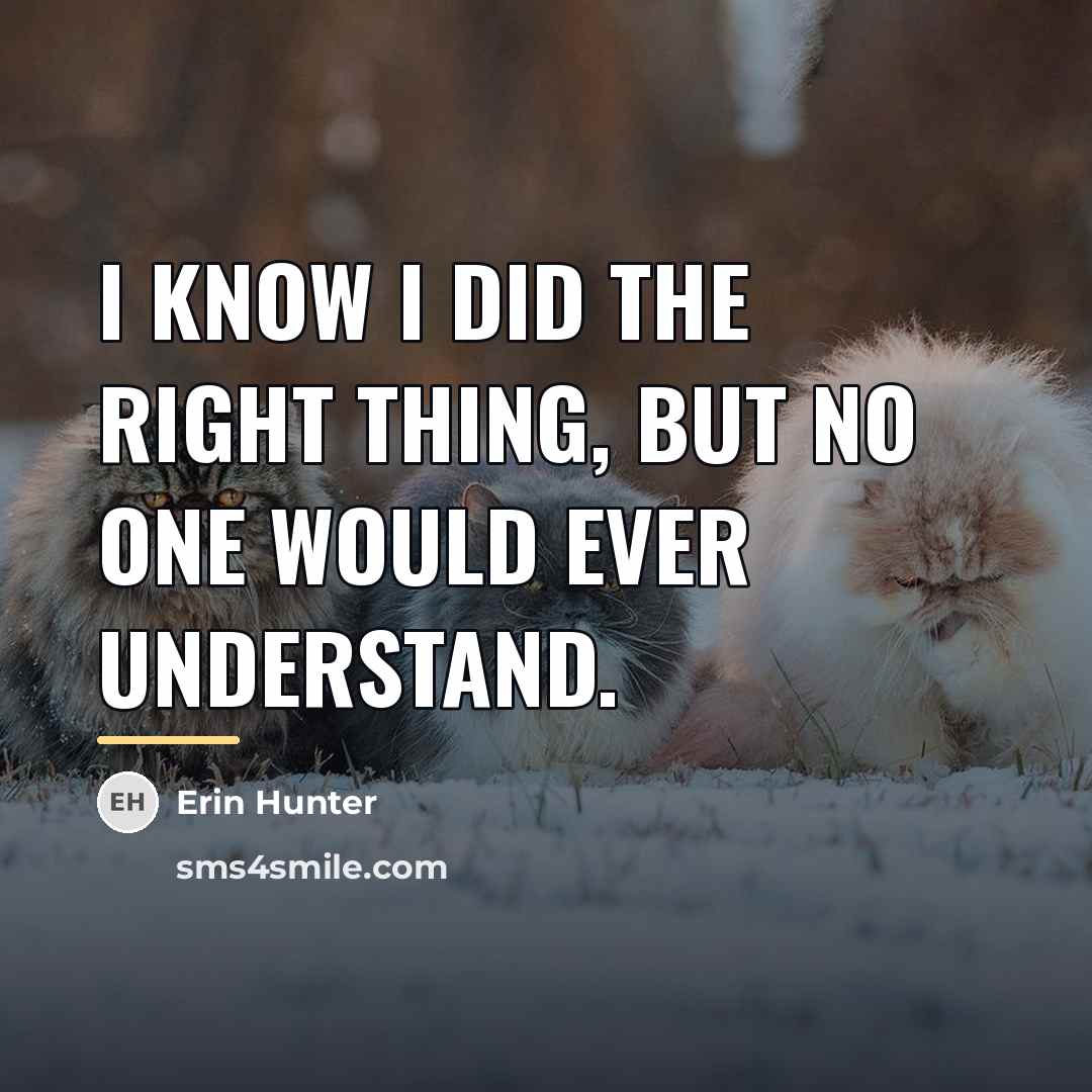“I know I did the right thing, but no one…” quote by Erin Hunter