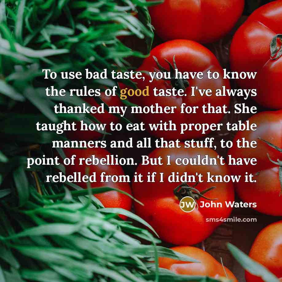“To use bad taste, you have to know the rules…” quote by John Waters