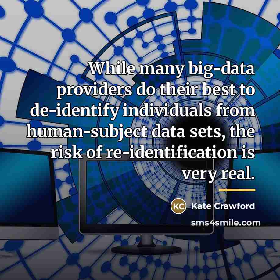 “While many big-data providers do their best to de-identify individuals…” quote by Kate Crawford