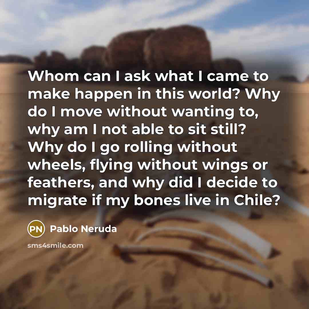 “Whom can I ask what I came to make happen…” quote by Pablo Neruda