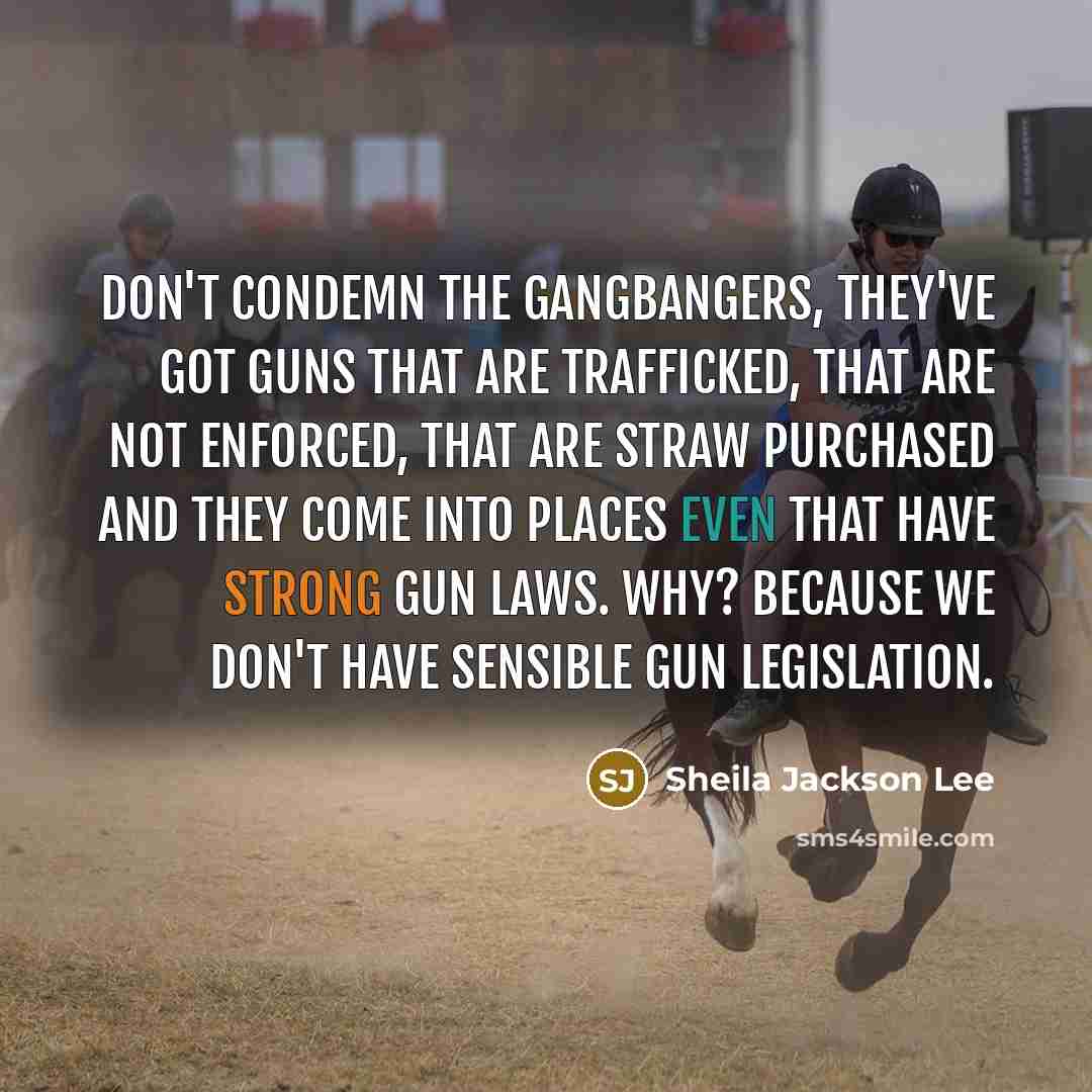 “Don't condemn the gangbangers, they've got guns that are trafficked,…” quote by Sheila Jackson Lee