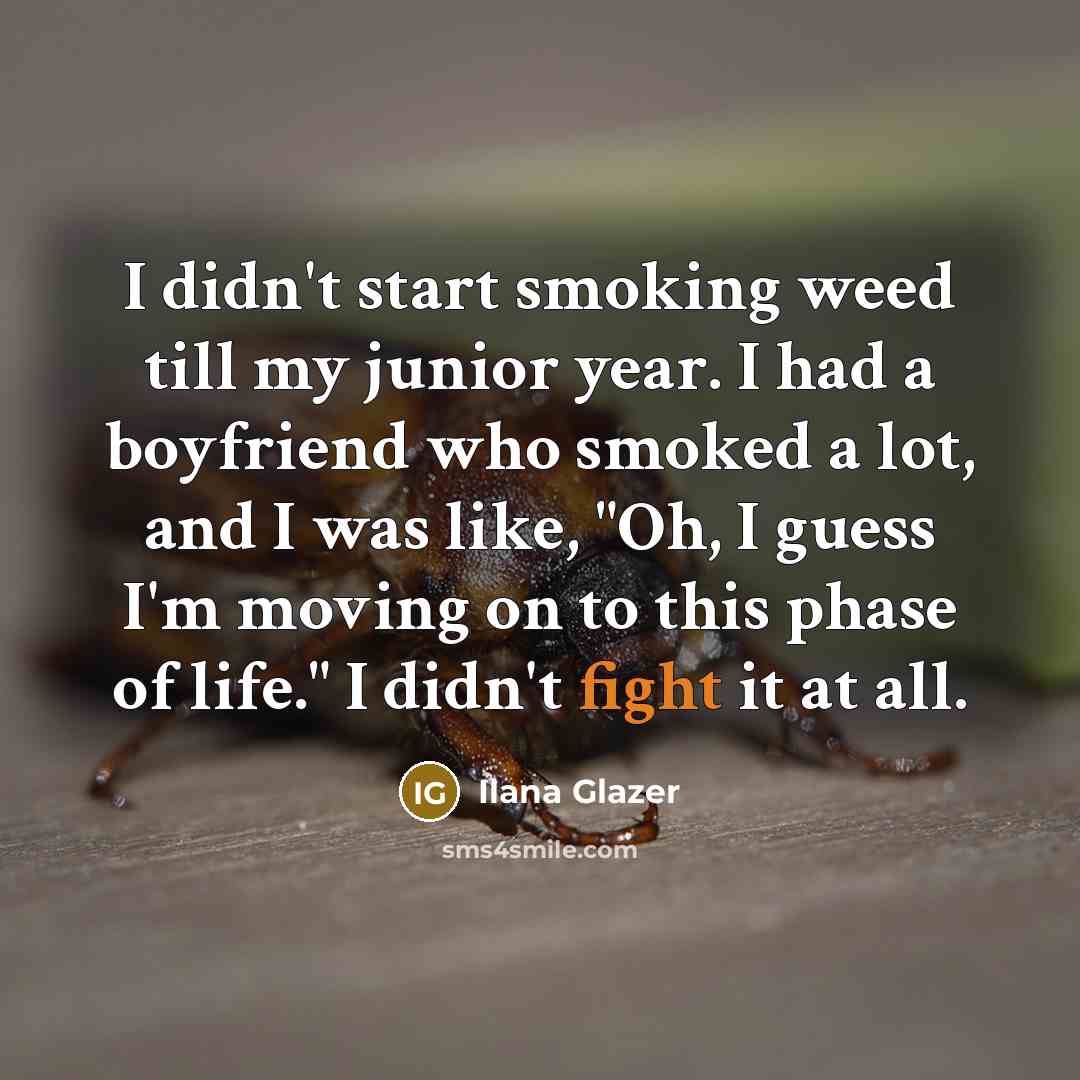 “I didn't start smoking weed till my junior year. I…” quote by Ilana Glazer