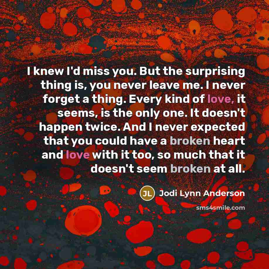 “I knew I'd miss you. But the surprising thing is,…” quote by Jodi Lynn Anderson