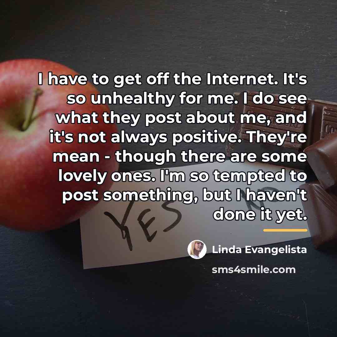 “I have to get off the Internet. It's so unhealthy…” quote by Linda Evangelista