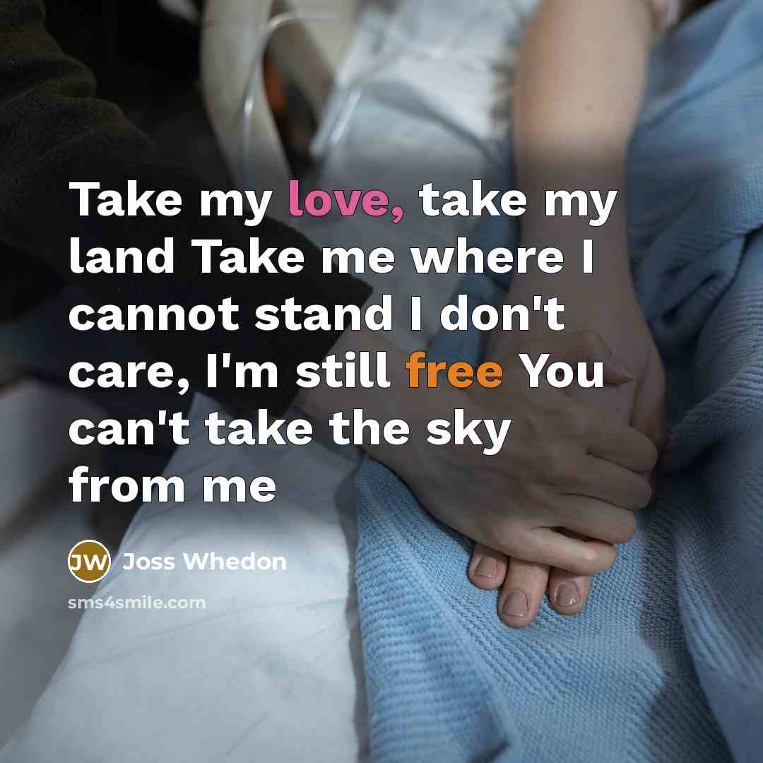 “Take my love, take my land Take me where I…” quote by Joss Whedon