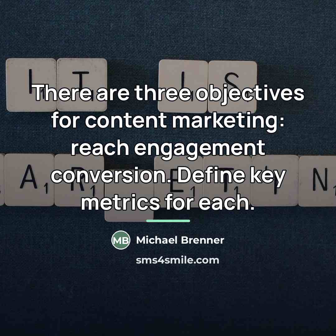 “There are three objectives for content marketing: reach engagement conversion.…” quote by Michael Brenner