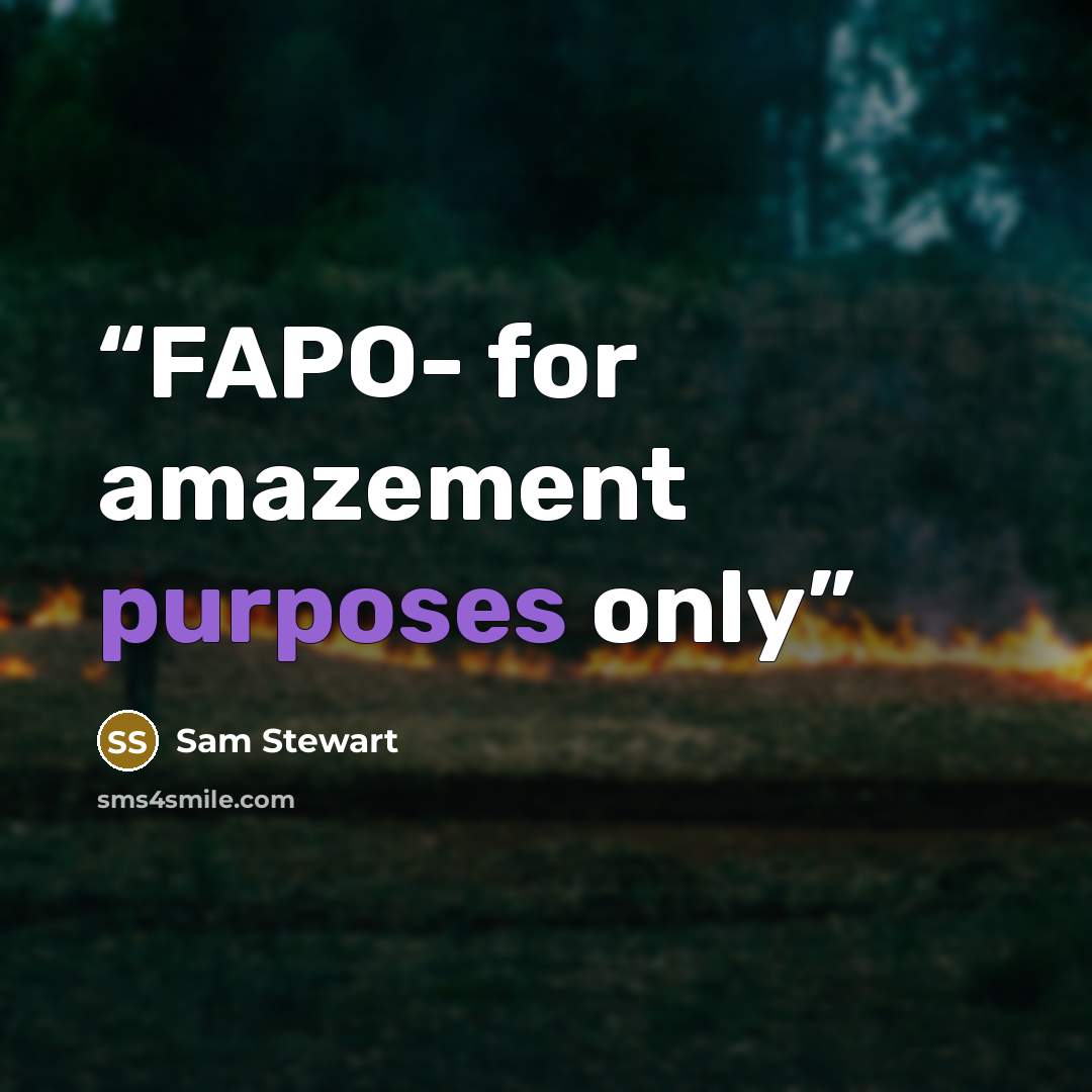 “FAPO- for amazement purposes only” quote by Sam Stewart