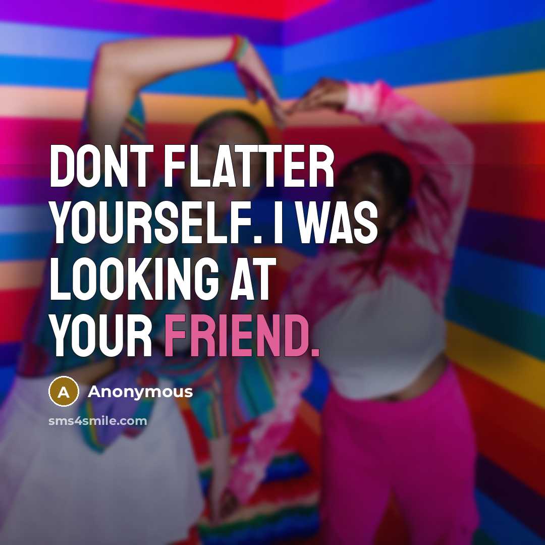“Dont flatter yourself. I was looking at your friend.” quote by Anonymous