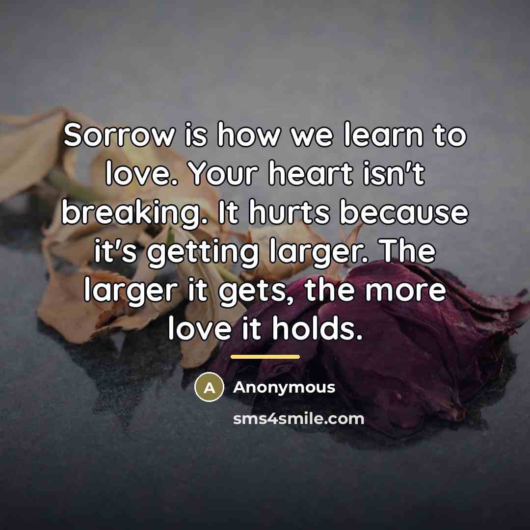 “Sorrow is how we learn to love. Your heart isn't…” quote by Anonymous