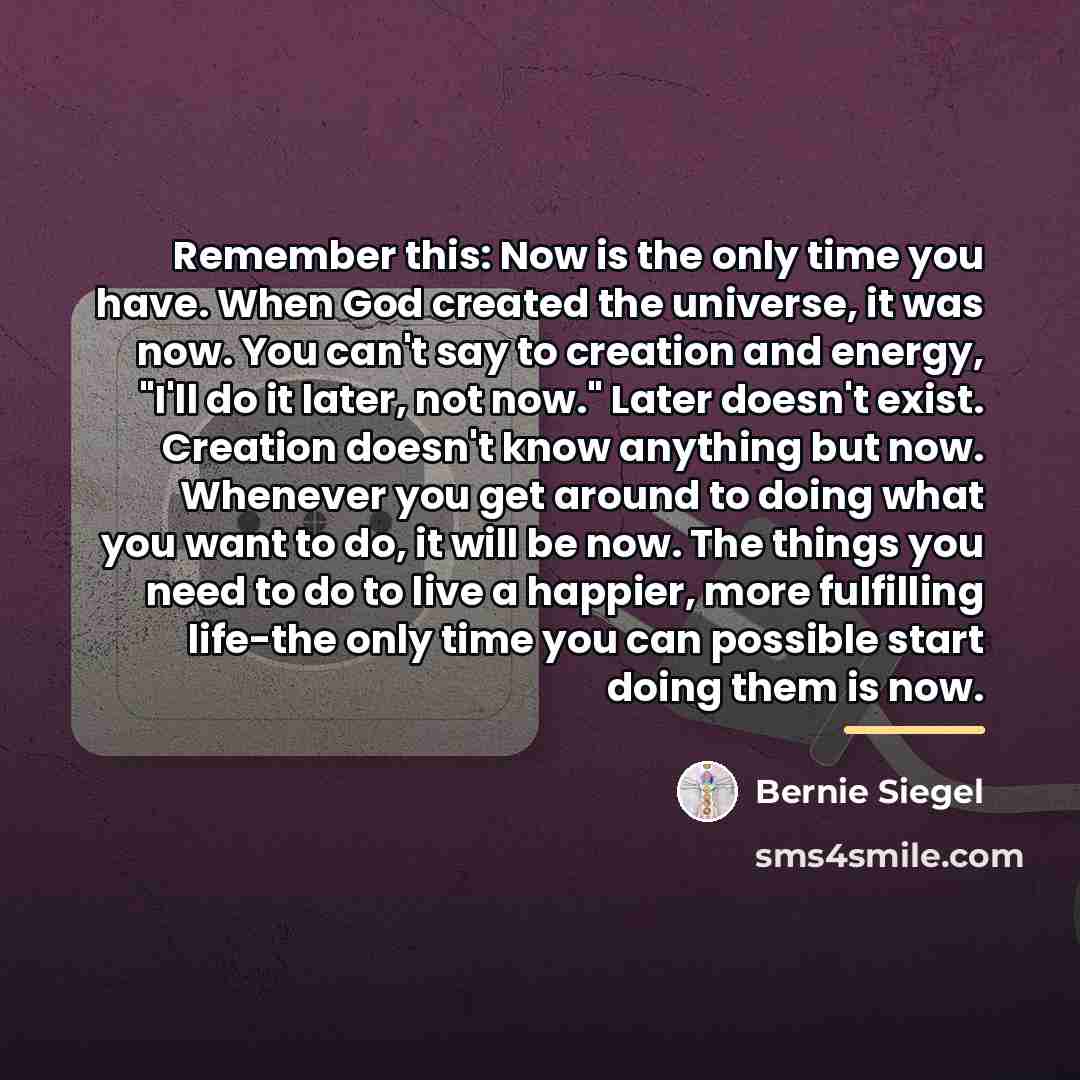 “Remember this: Now is the only time you have. When…” quote by Bernie Siegel