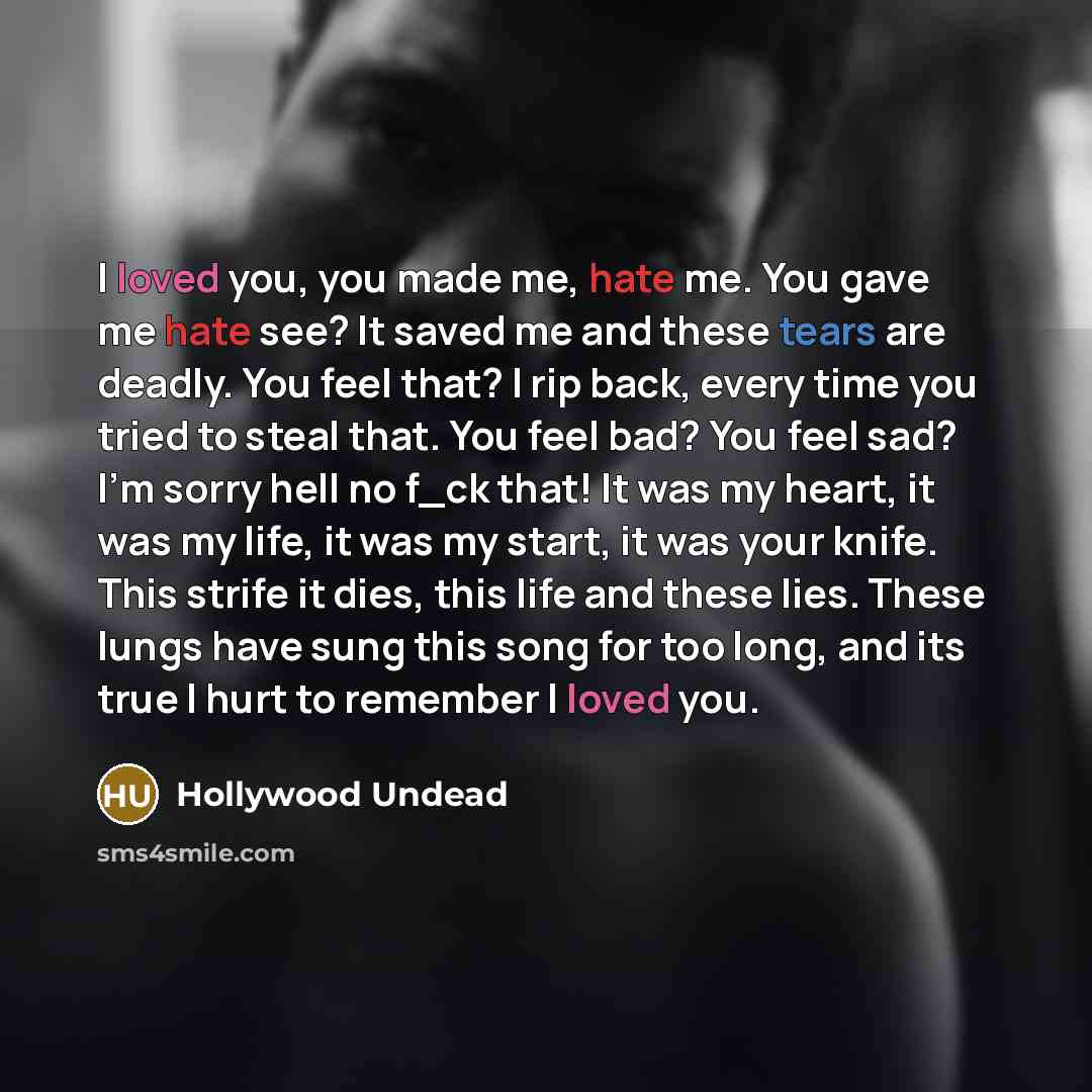 “I loved you, you made me, hate me. You gave…” quote by Hollywood Undead