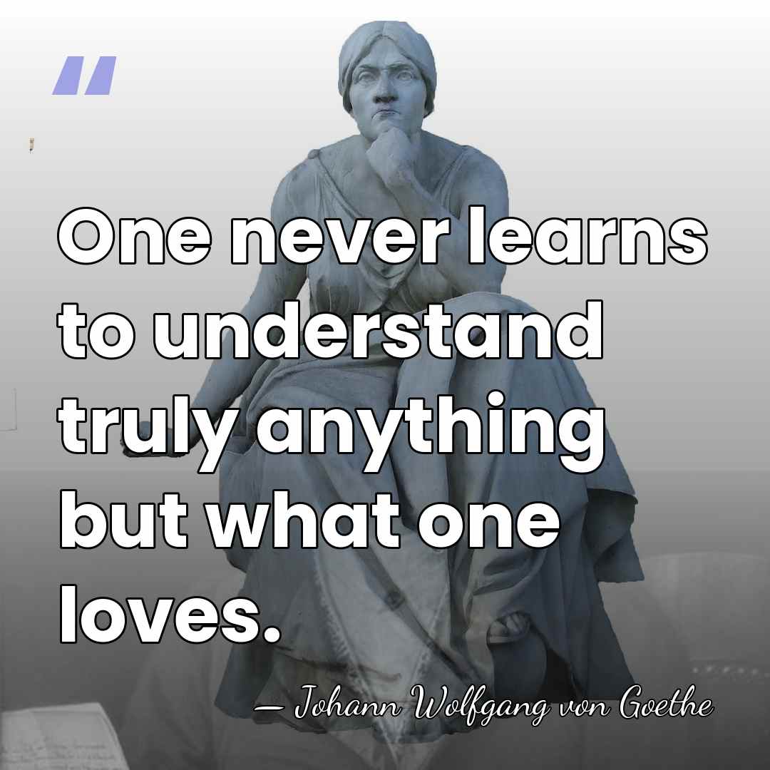 One never learns to understand truly anything but what one loves. - Johann Wolfgang von Goethe