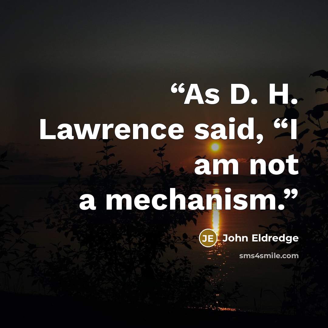 “As D. H. Lawrence said, “I am not a mechanism.” quote by John Eldredge