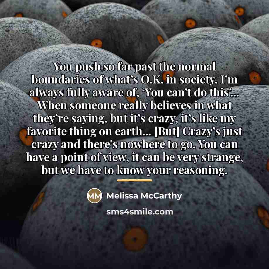 “You push so far past the normal boundaries of what’s…” quote by Melissa McCarthy