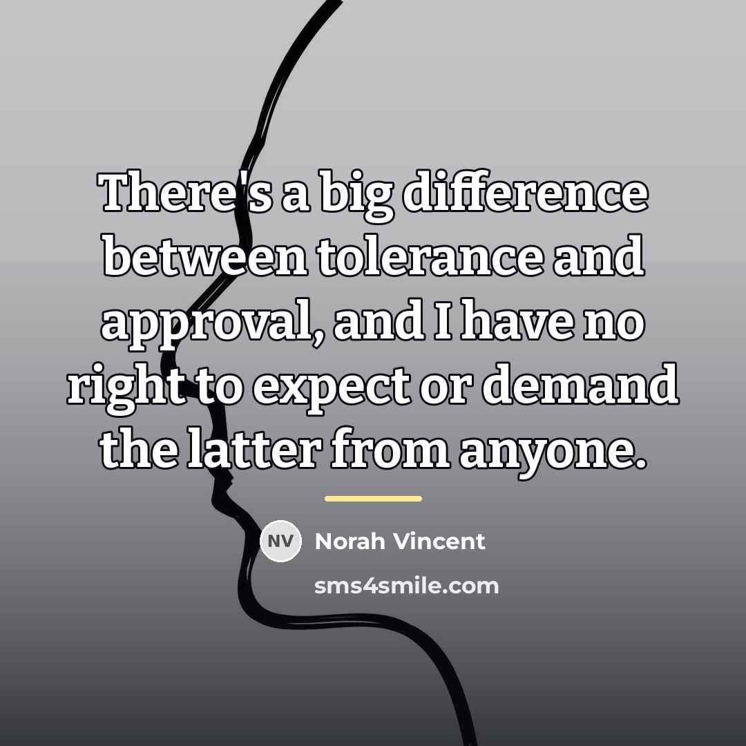 “There's a big difference between tolerance and approval, and I…” quote by Norah Vincent
