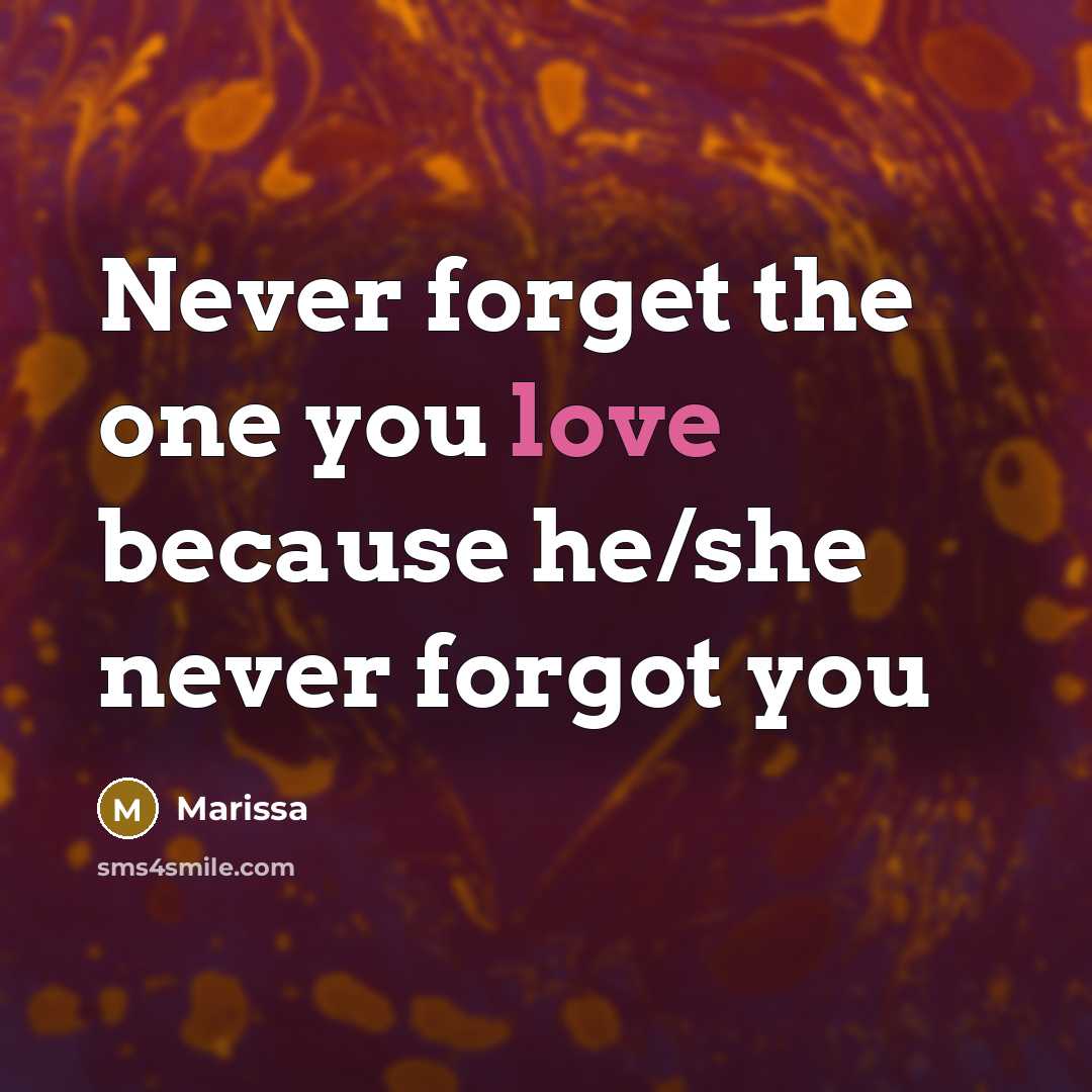 “Never forget the one you love because he/she never forgot…” quote by Marissa