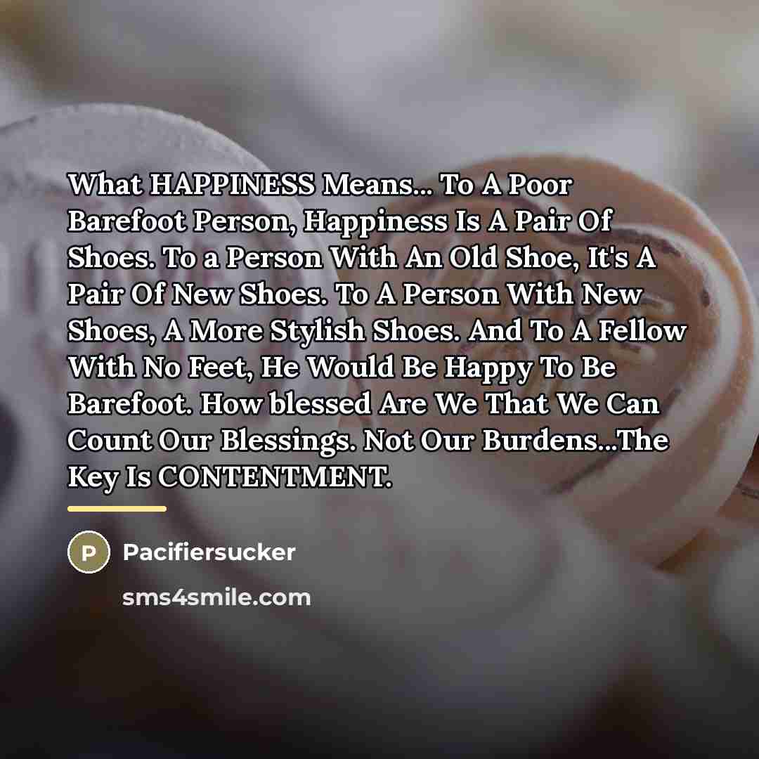 “What HAPPINESS Means... To A Poor Barefoot Person, Happiness Is…” quote by Pacifiersucker