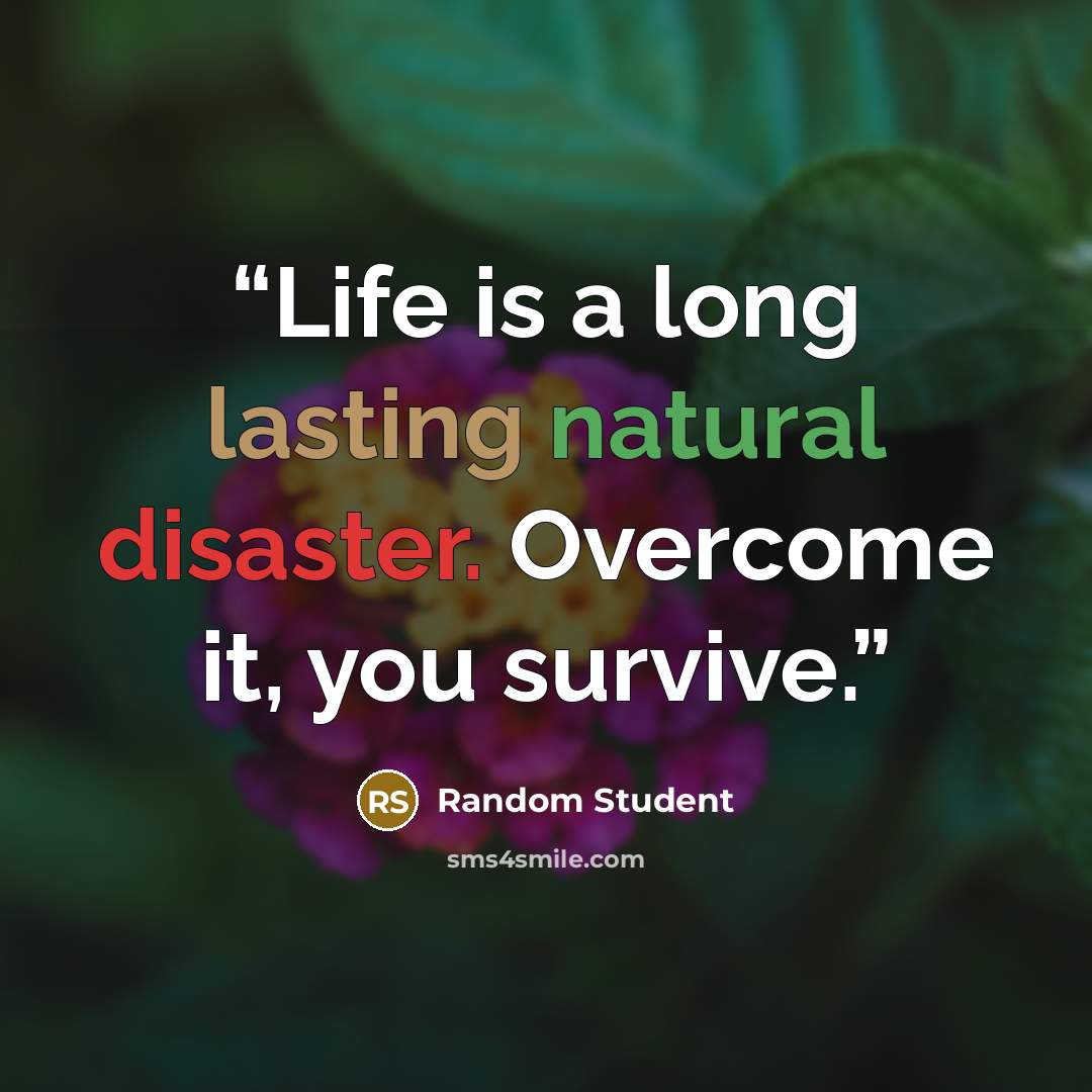 “Life is a long lasting natural disaster. Overcome it, you survive.” quote by Random Student
