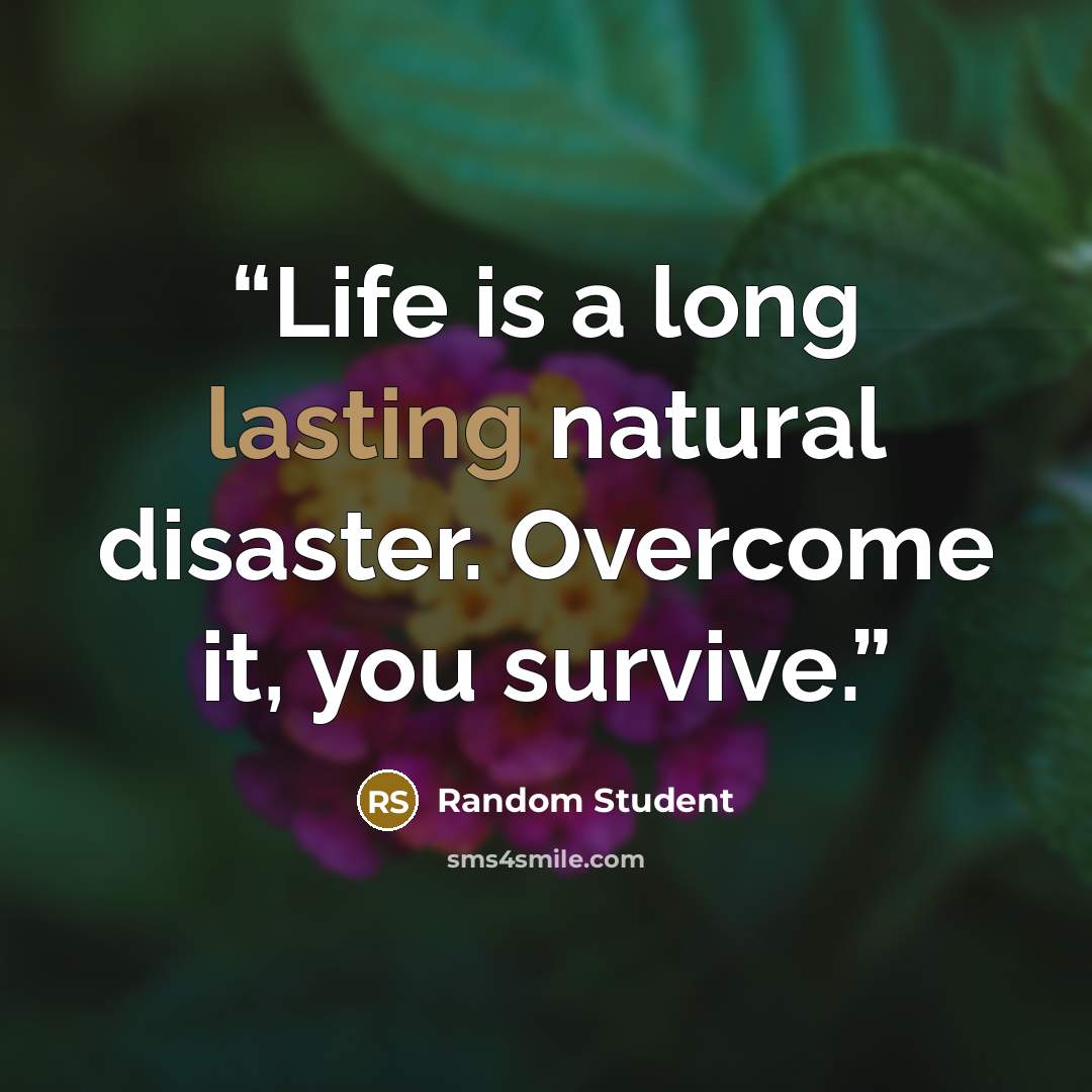 “Life is a long lasting natural disaster. Overcome it, you survive.” quote by Random Student
