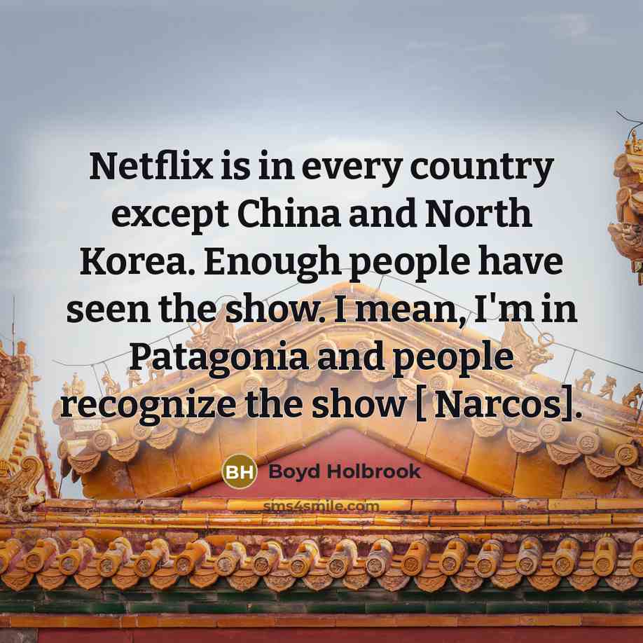 “Netflix is in every country except China and North Korea.…” quote by Boyd Holbrook