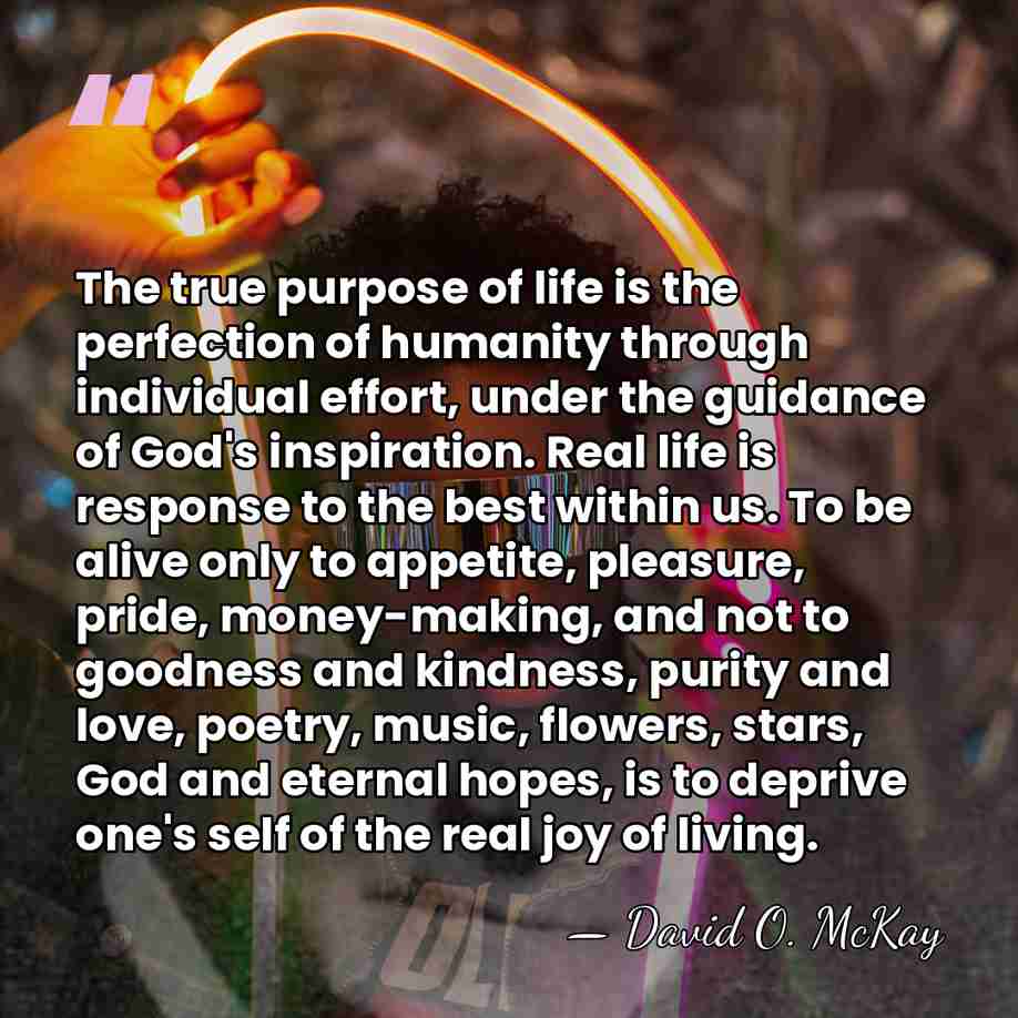 The true purpose of life is the perfection of humanity through individual&hellip; - David O. McKay