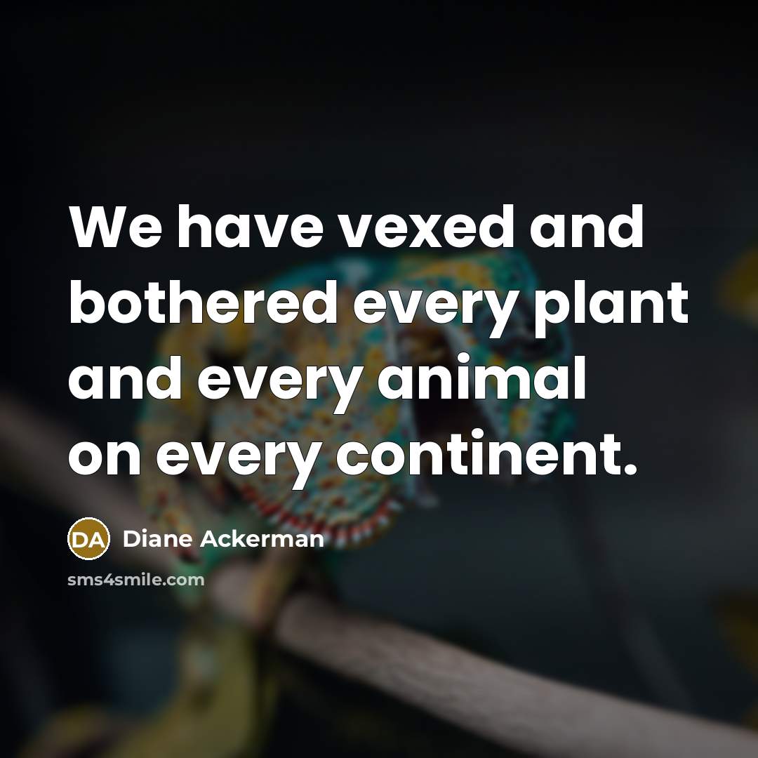 “We have vexed and bothered every plant and every animal…” quote by Diane Ackerman