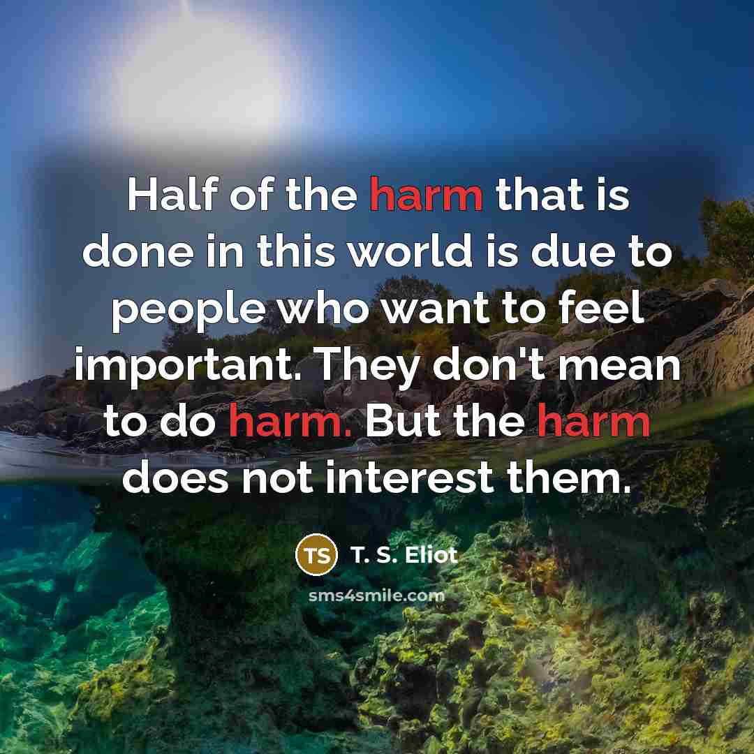 “Half of the harm that is done in this world…” quote by T. S. Eliot