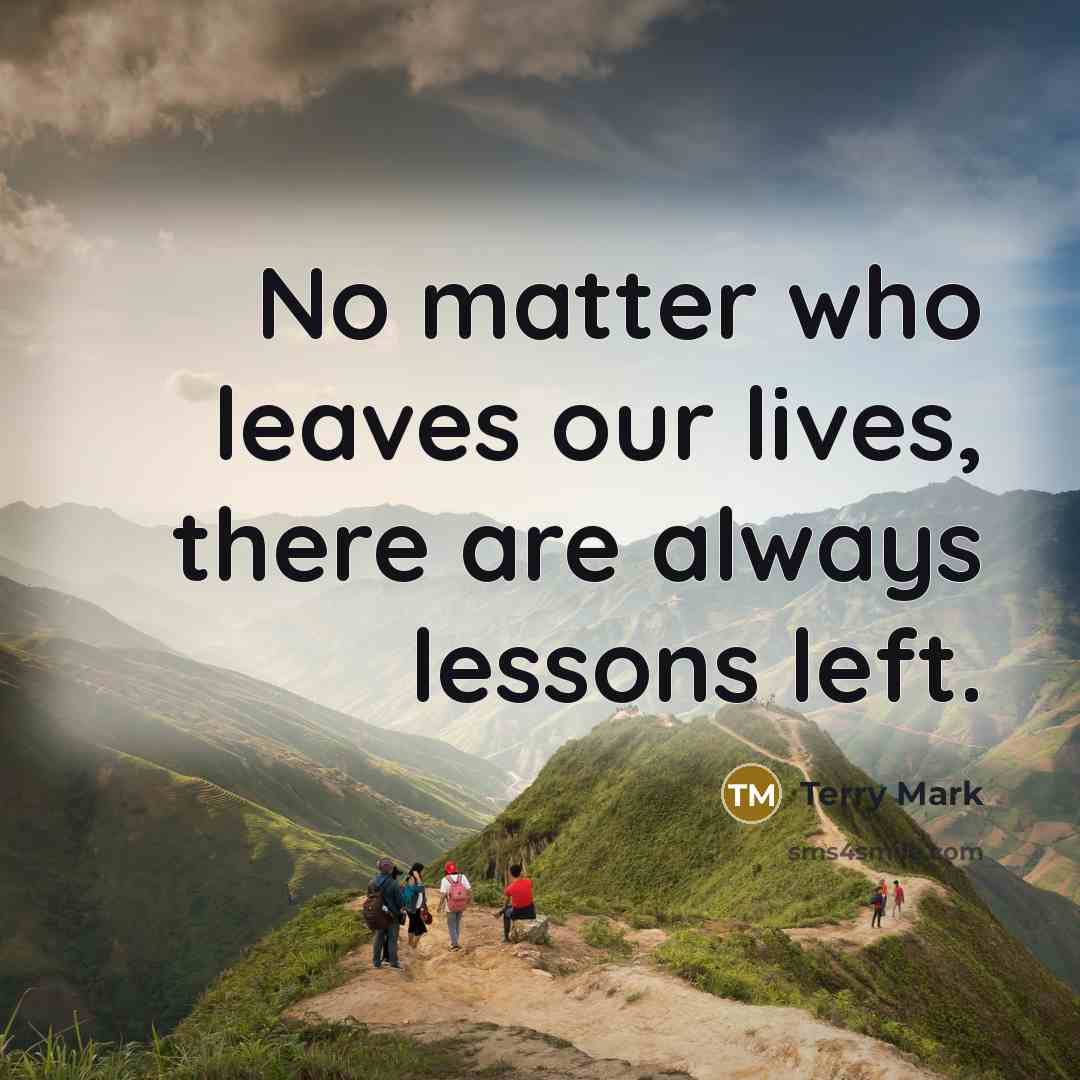 “No matter who leaves our lives, there are always lessons…” quote by Terry Mark
