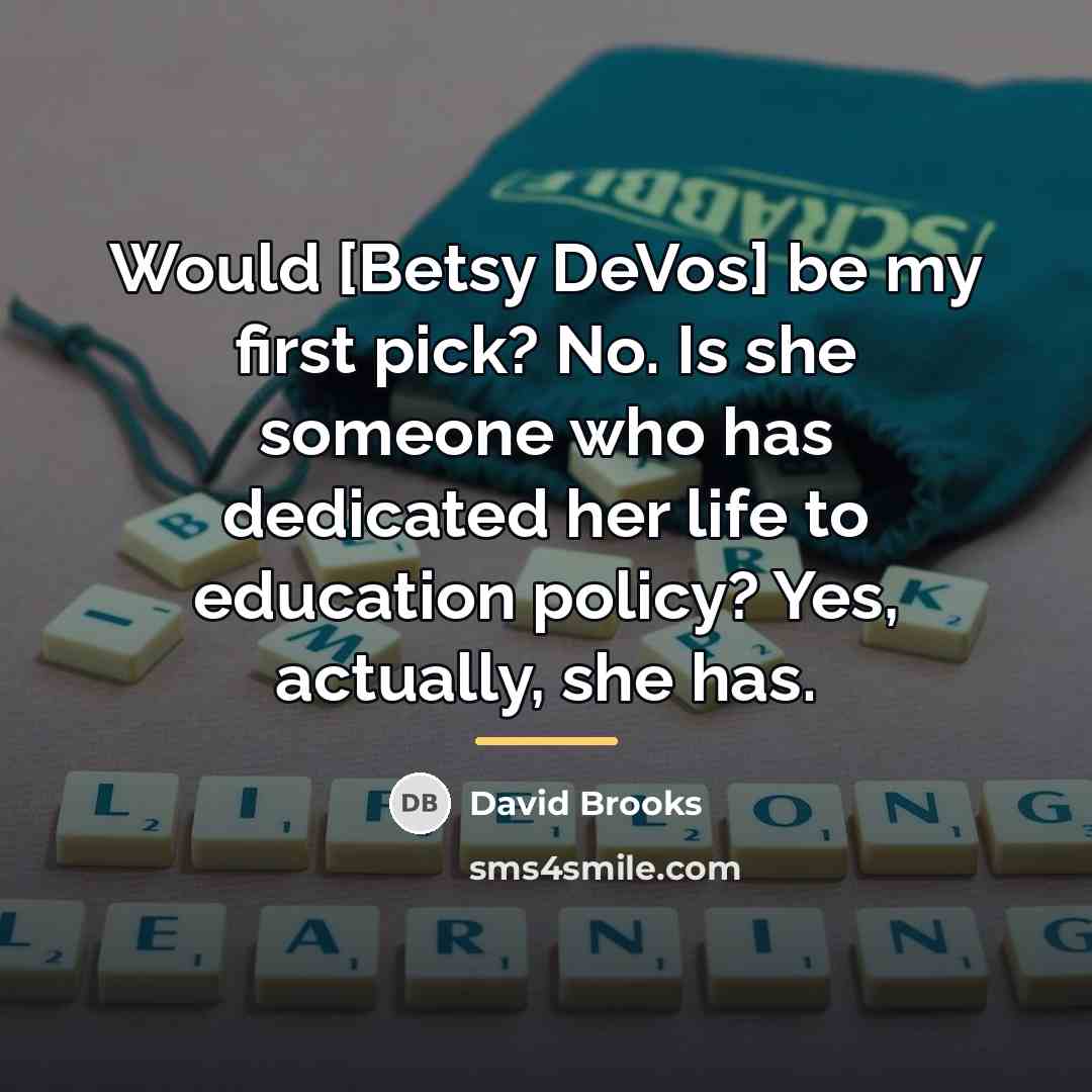 “Would [Betsy DeVos] be my first pick? No. Is she…” quote by David Brooks
