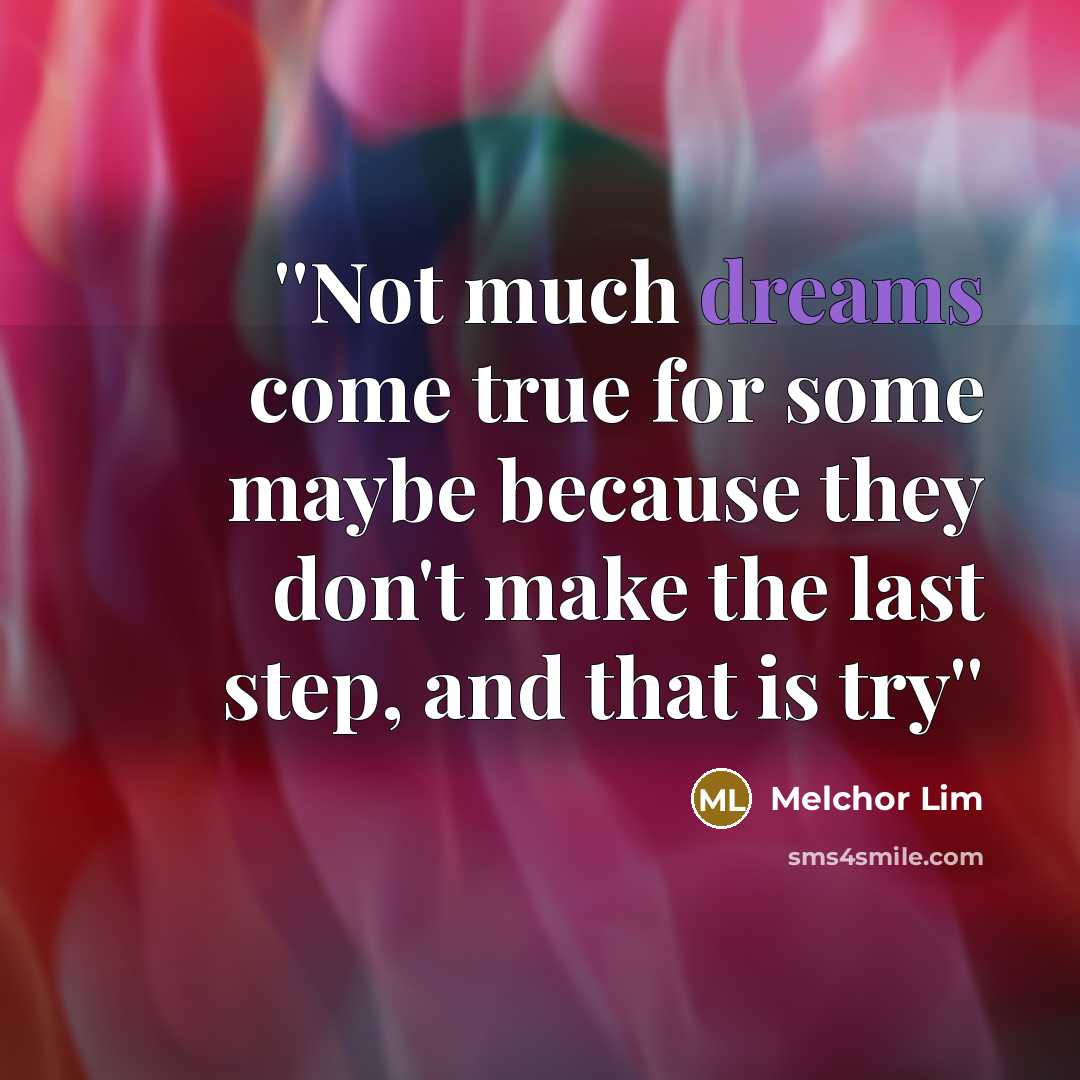“''Not much dreams come true for some maybe because they don't make the last step, and that is try''” quote by Melchor Lim