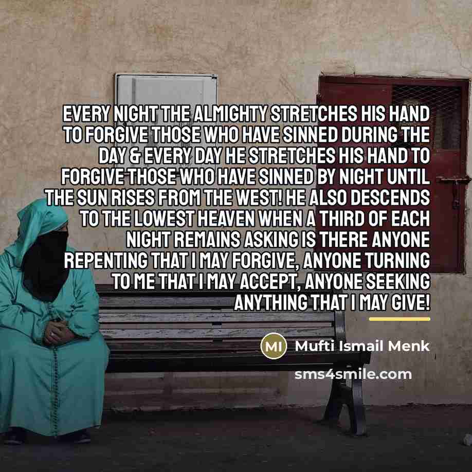 “Every night the Almighty stretches His Hand to forgive those…” quote by Mufti Ismail Menk