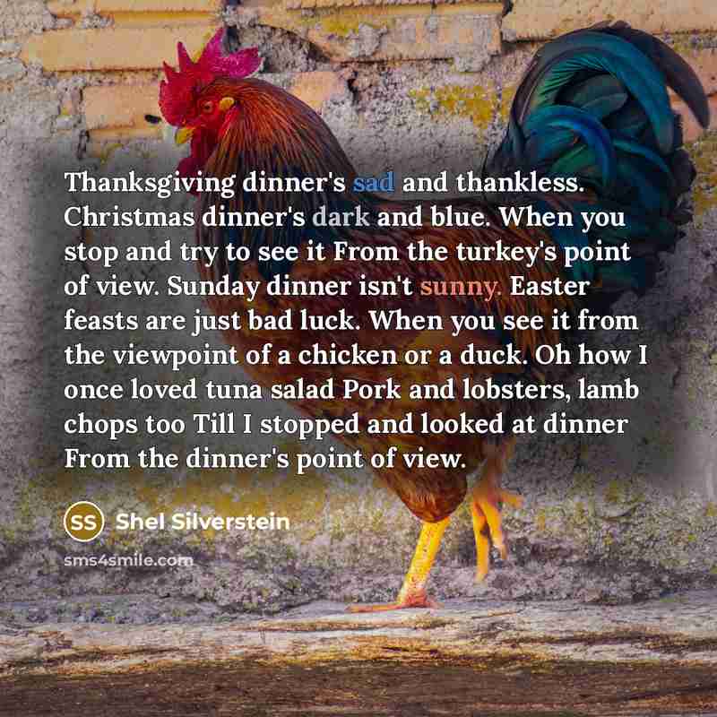 “Thanksgiving dinner's sad and thankless. Christmas dinner's dark and blue.…” quote by Shel Silverstein