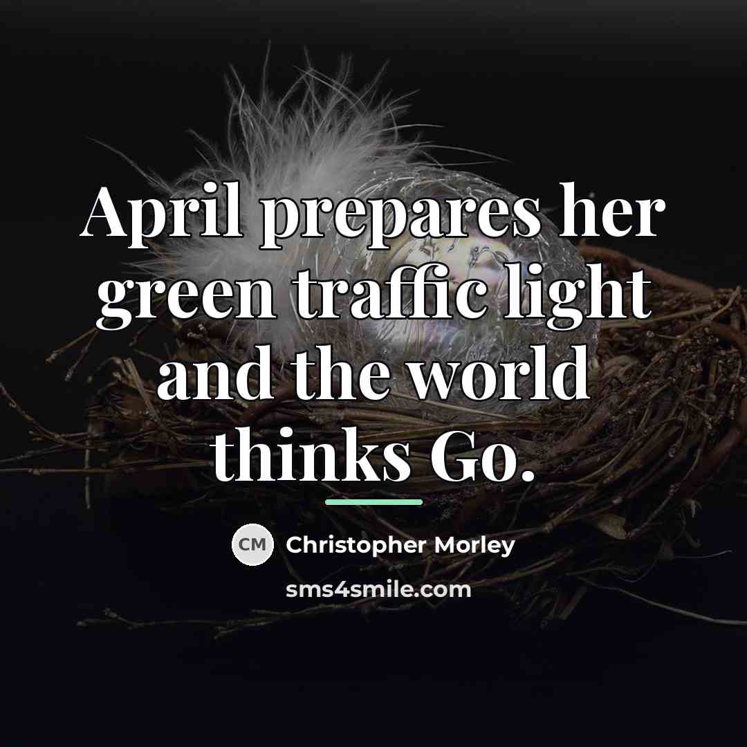 “April prepares her green traffic light and the world thinks…” quote by Christopher Morley