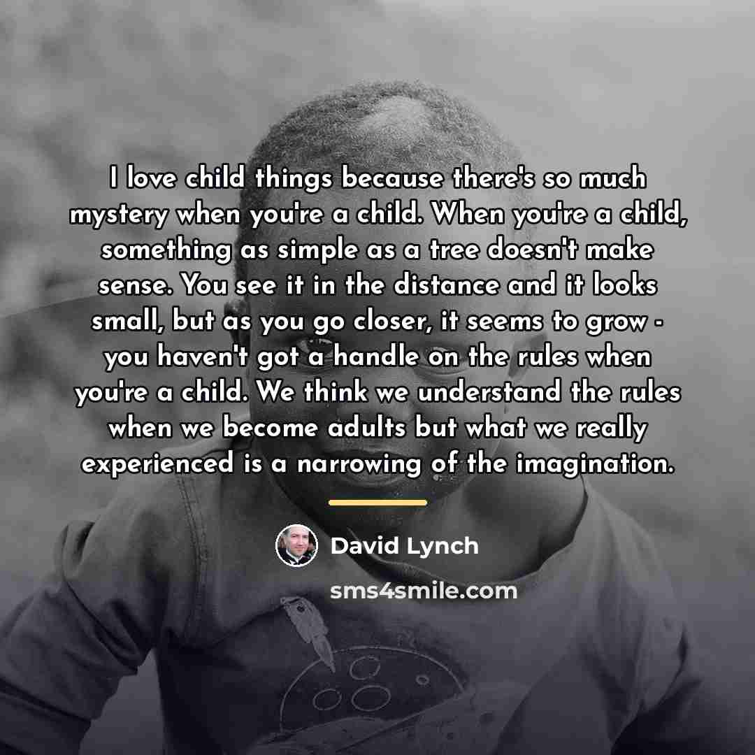 “I love child things because there's so much mystery when…” quote by David Lynch