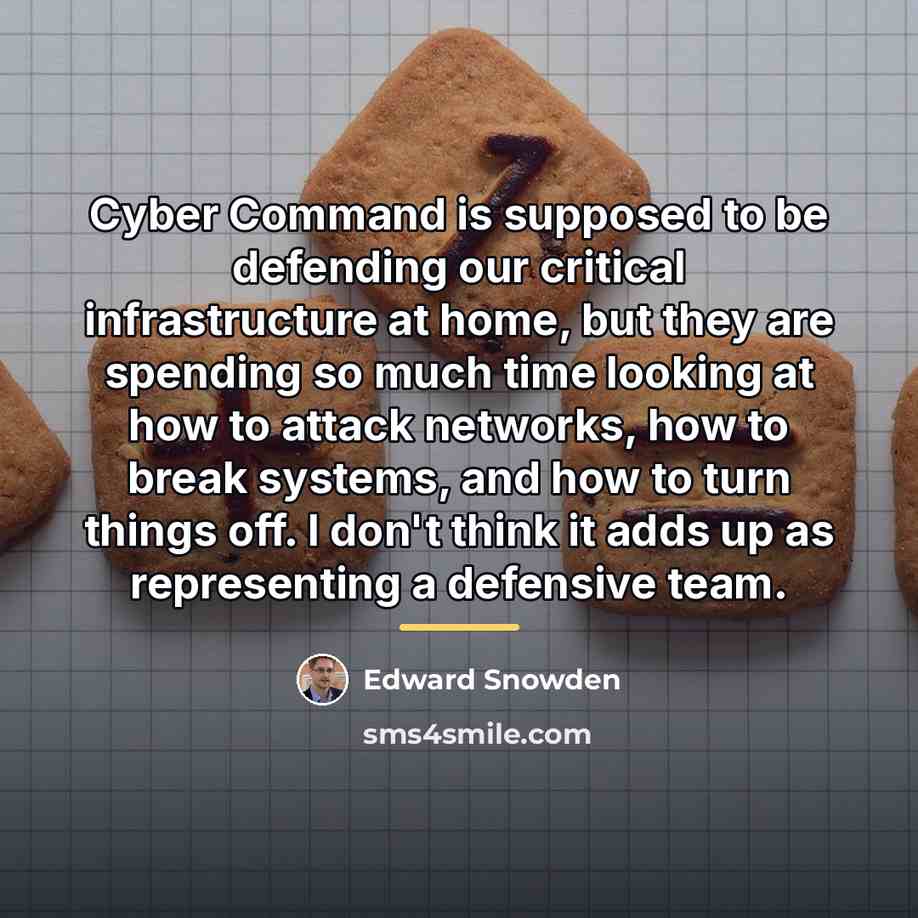 “Cyber Command is supposed to be defending our critical infrastructure…” quote by Edward Snowden