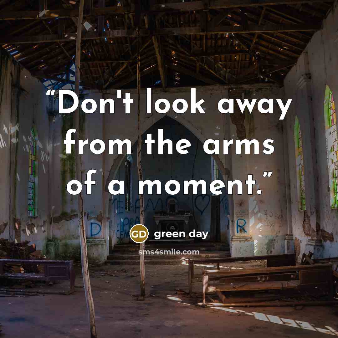“Don't look away from the arms of a moment.” quote by Green Day