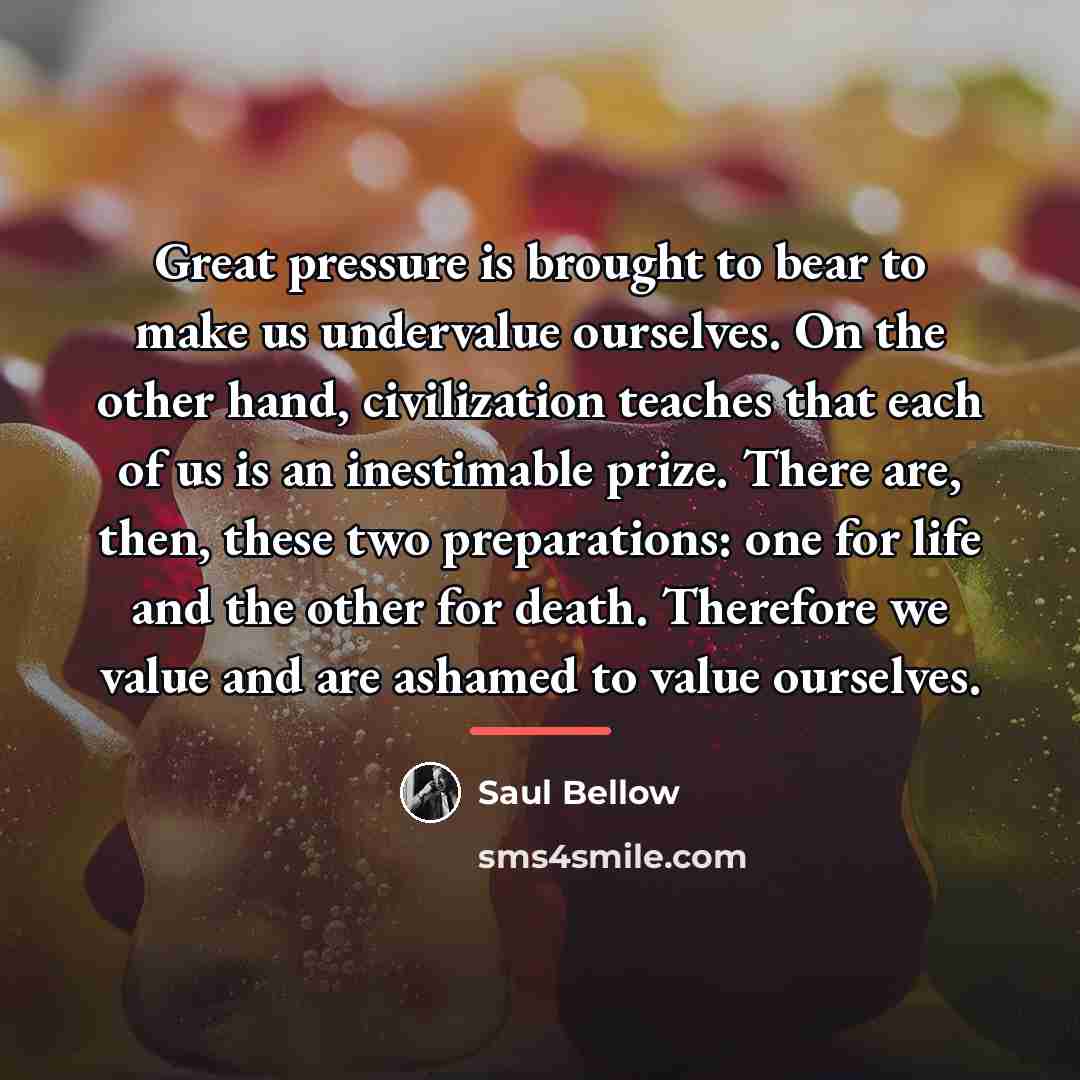 “Great pressure is brought to bear to make us undervalue…” quote by Saul Bellow