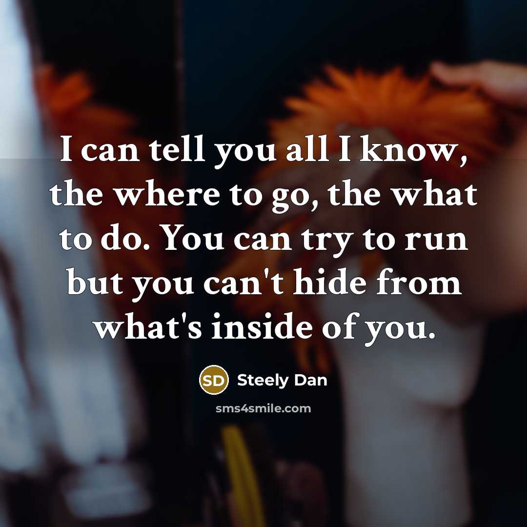 “I can tell you all I know, the where to go, the what to do. You can try to run but you can't hide from what's inside of you.” quote by Steely Dan