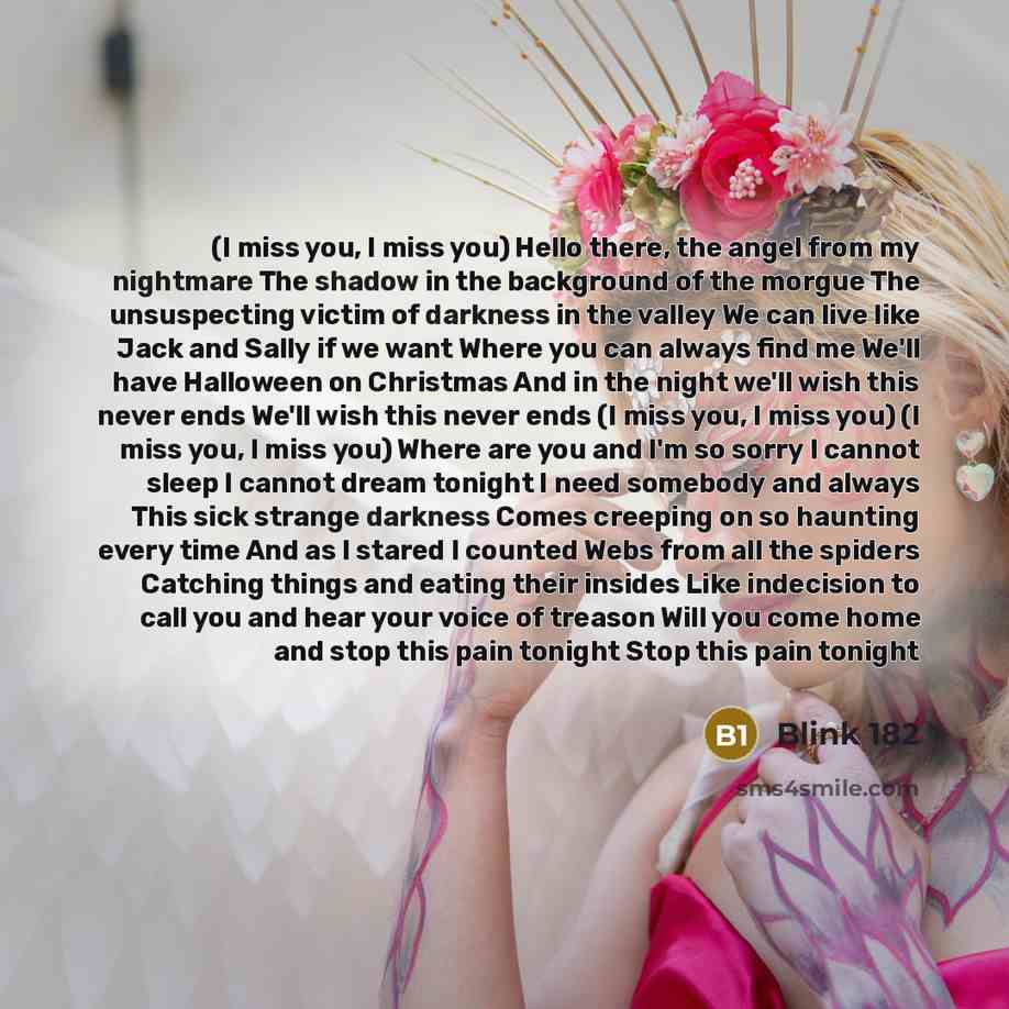 “(I miss you, I miss you) Hello there, the angel…” quote by Blink 182